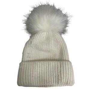 Norla Canada Winter Creme White thick Knit Beanie Hat Ski Cap Large Pom Alpaca